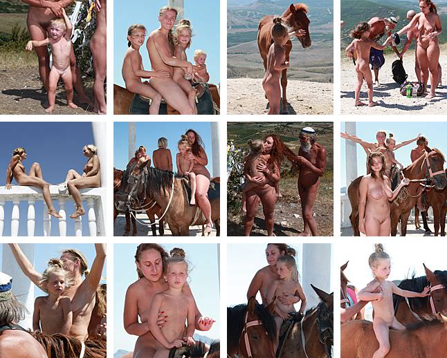 Purenudism - Mothers and daughters of the nudist on horses