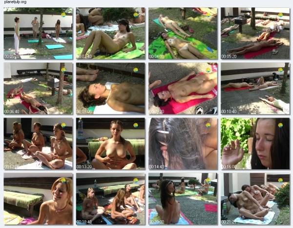 Young girls nudists practice yoga Young girls nudists practice yoga